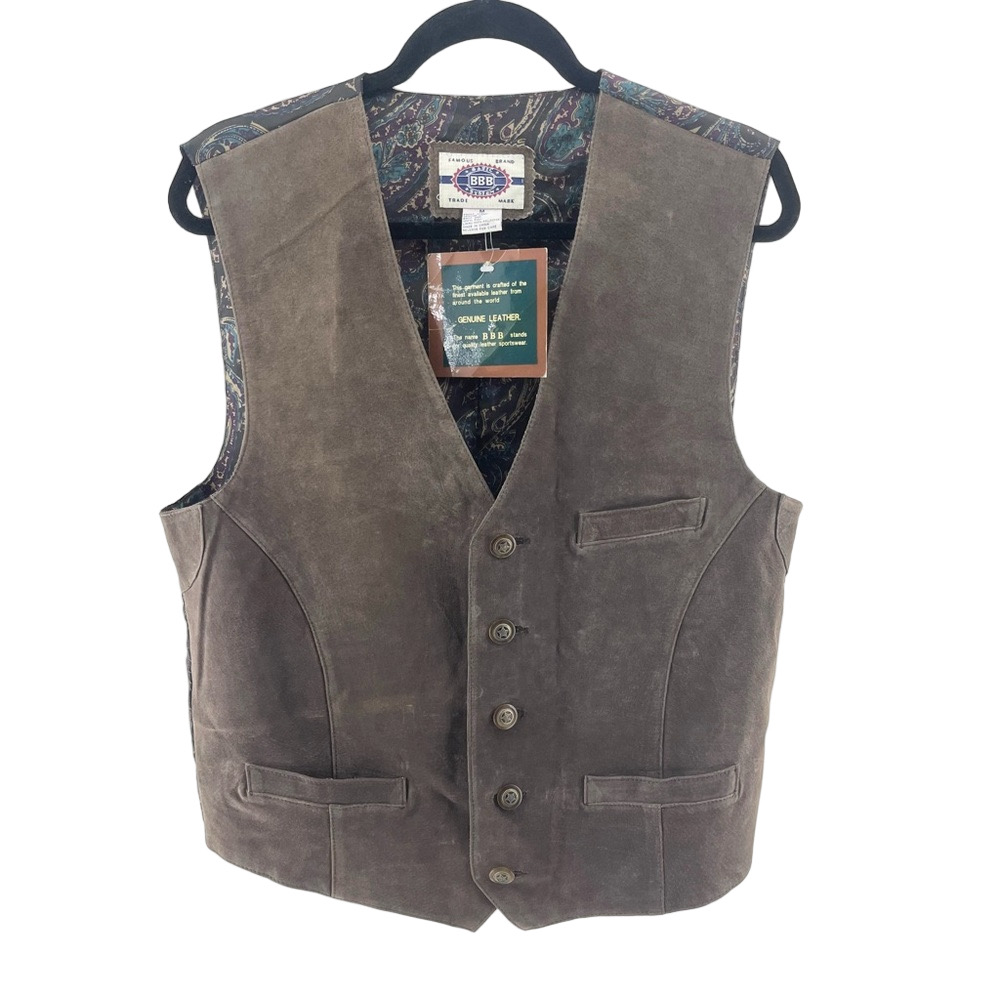Vintage NWT BBB 100% Genuine Brown Suede Leather Vest Medium
